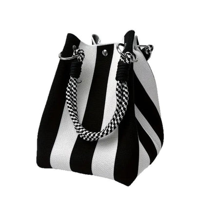 Woven Bucket Bag – Fashion Knit Handbag, Lucky Drawstring Shoulder Purse, Women’s Vacation Tote