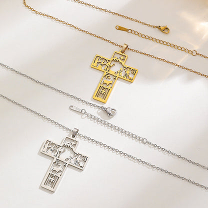 Stainless Steel Hollow Wizard Cross Necklace