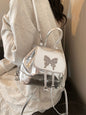 Small silver backpack, bag women's fashion versatile travel mini backpack, student bag, small women backpack purse