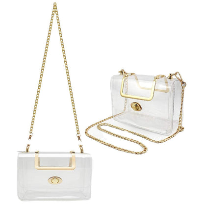 Women's Transparent evening Clutch Bag – Stylish Clear Crossbody Shoulder purse with Removable Gold Chain Strap