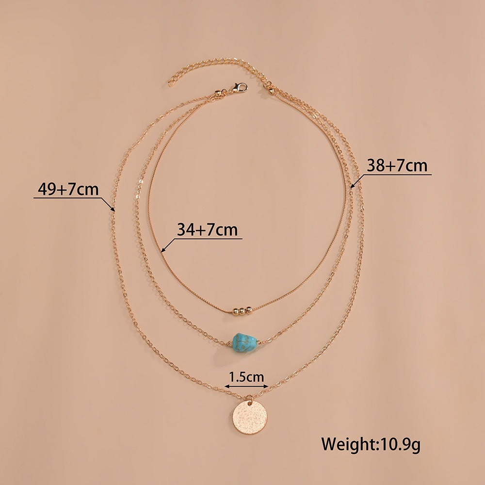 Double-Layer Necklace Water Drop Turquoise Pendant