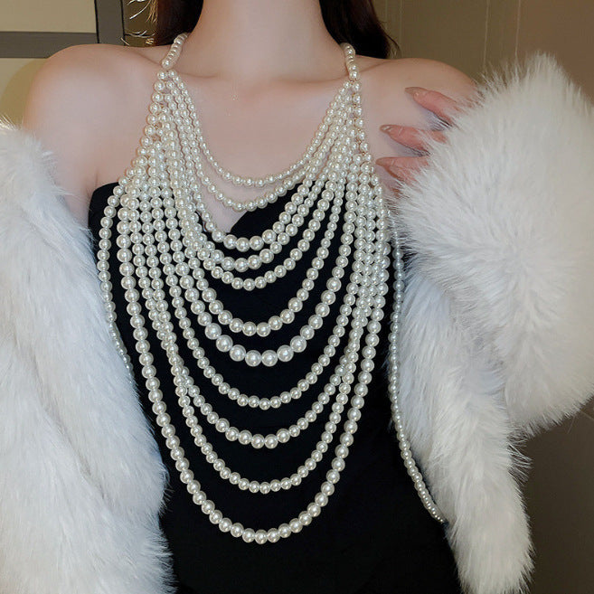 Sexy Breast Body Chain Pearl Bra Bikini Pearl Chain Body Jewelry