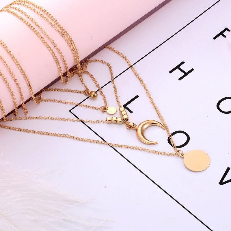 Multi-layer Necklace Moon Pendant
