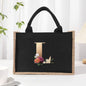 Cotton and linen canvas tote bag, printed letter tote bag, portable light handbag, gift shopping bag