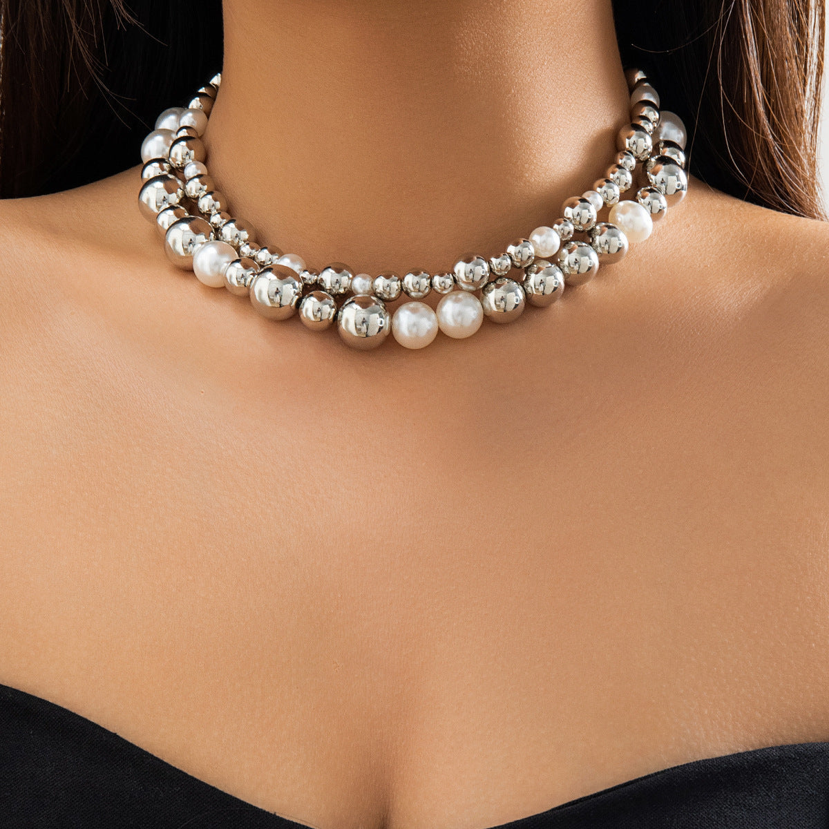 Women Exaggerated Round Beads Punk Necklace
