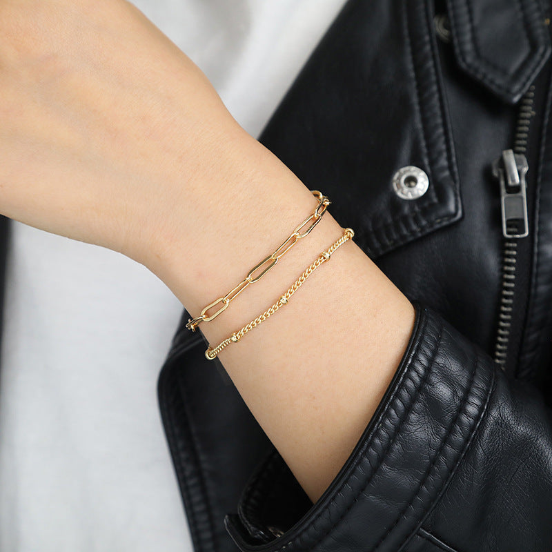 Paper Clip Round Bead Chain layer Bracelet
