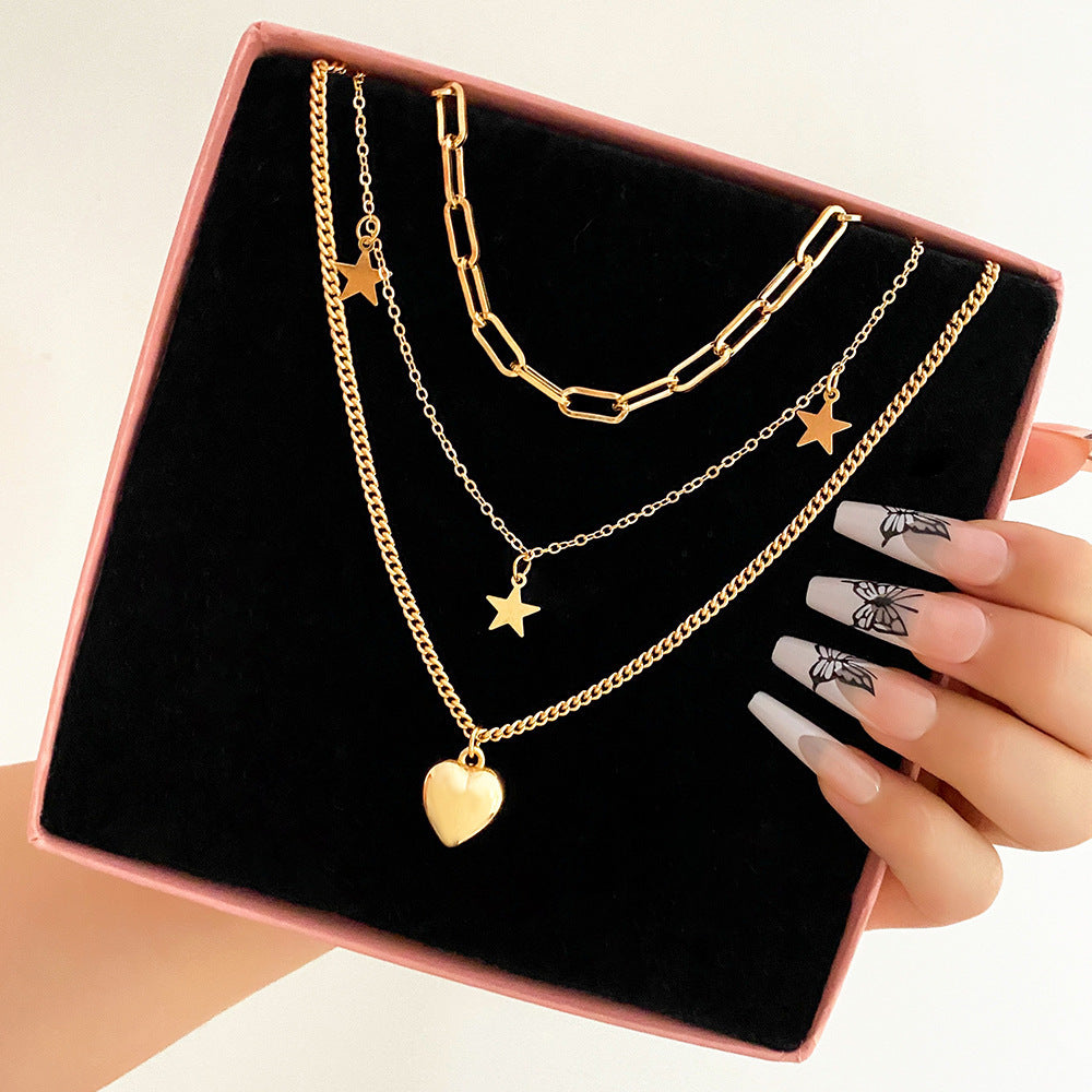 Vintage Style Star Heart Multi-layer Necklace