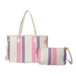Canvas Striped Letter Print Tote – Large Shoulder & Crossbody Bag, Trendy Versatile Shopper