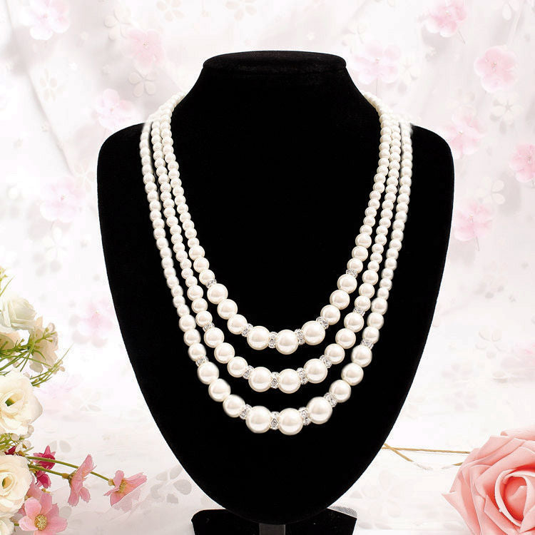 Multi-Layer Pearl Statement Bridal Choker Necklace for Wedding Party Jewelry