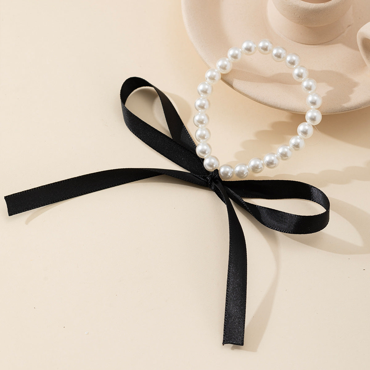 Long Bow Collarbone Chain Necklace DIY Lace up Velvet Pearl Necklace