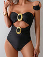 Solid Color Bandeau One Piece Women's Sexy Metal Buckle Hollow Out Slimming Swimsuit