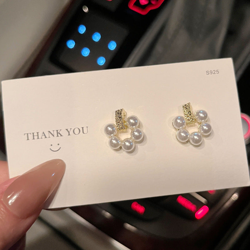 Hollow Circle Pearl Statement Earrings