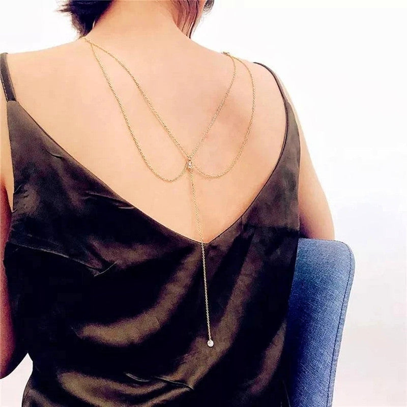 Crystal Tassel Pendant Necklace Back Chain for Women