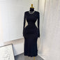 Spring Evening Gown – Elegant High-Neck Bodycon Long Sleeve Dress, Formal Cocktail Midi