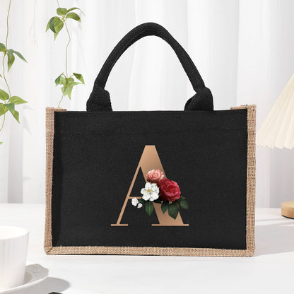 Cotton and linen canvas tote bag, printed letter tote bag, portable light handbag, gift shopping bag