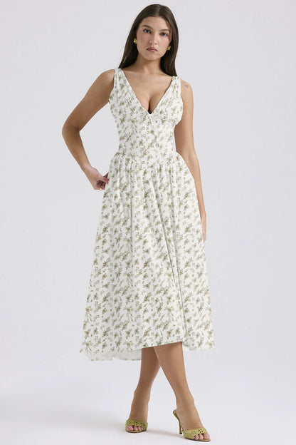 Summer Slim Suspender Long Dress Fashion Printed V-Neck Temperament Dress
