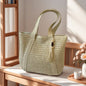 Wooden Bead Tassel Handwoven Bag – Large Straw Tote, Vacation Beach Shoulder & Hand Purse