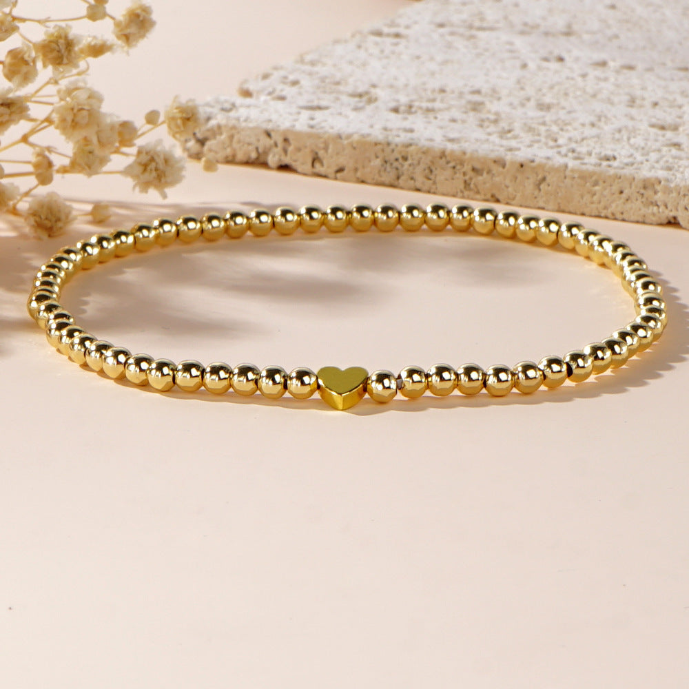 Metallic Beads Love Heart Anklets Jewelry