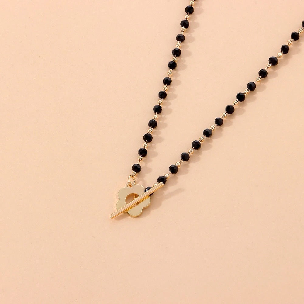 Black Crystal Beaded Chain Necklace