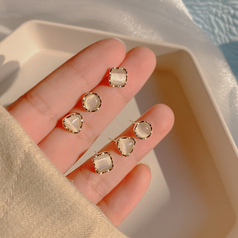 Opal Geometric Stud Earring Set