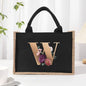 Cotton and linen canvas tote bag, printed letter tote bag, portable light handbag, gift shopping bag