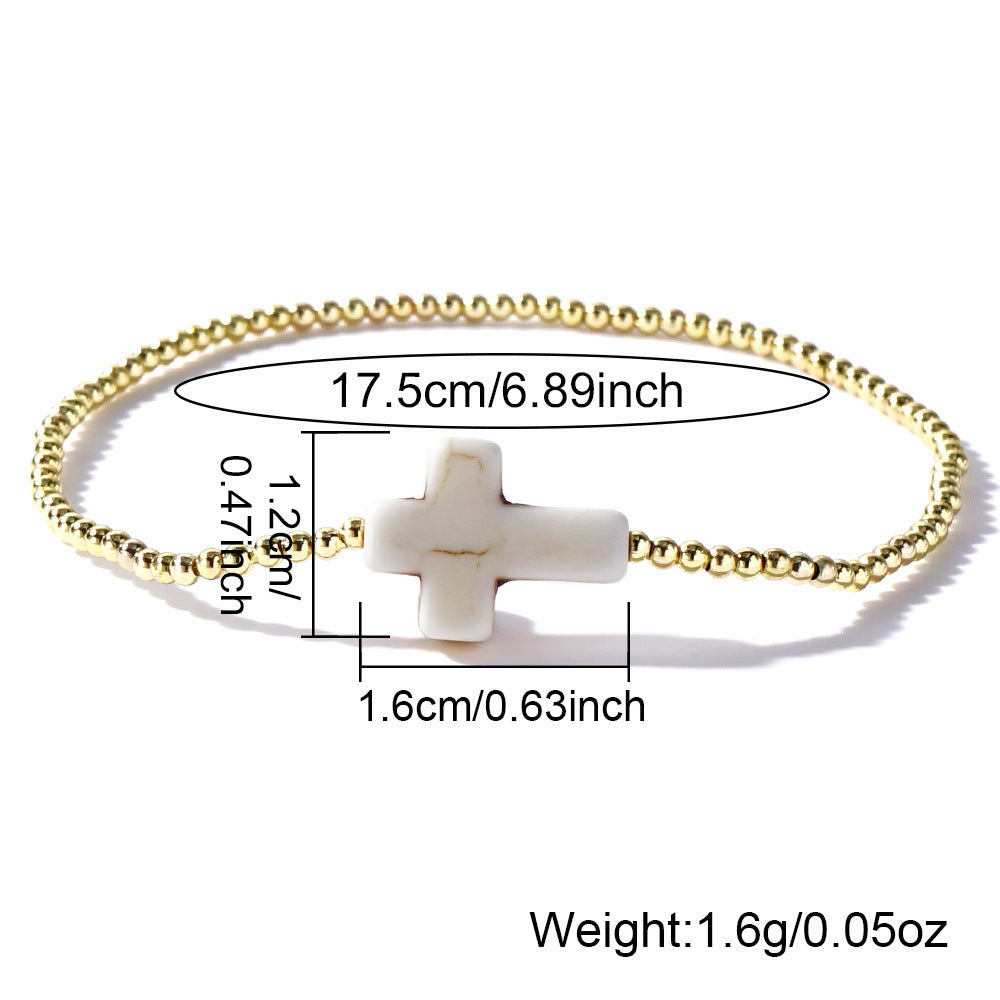 Bohemian Bead String Natural Stone Cross Bracelet