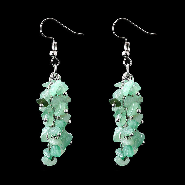 Handmade Natural Crystal Stone Earrings Long Tassel Gravel Jewelry