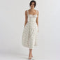 Sleeveless Strapless Bandage Corset Dress - Floral Print Long Midi Dress with Lace Up Back & Thigh Slit