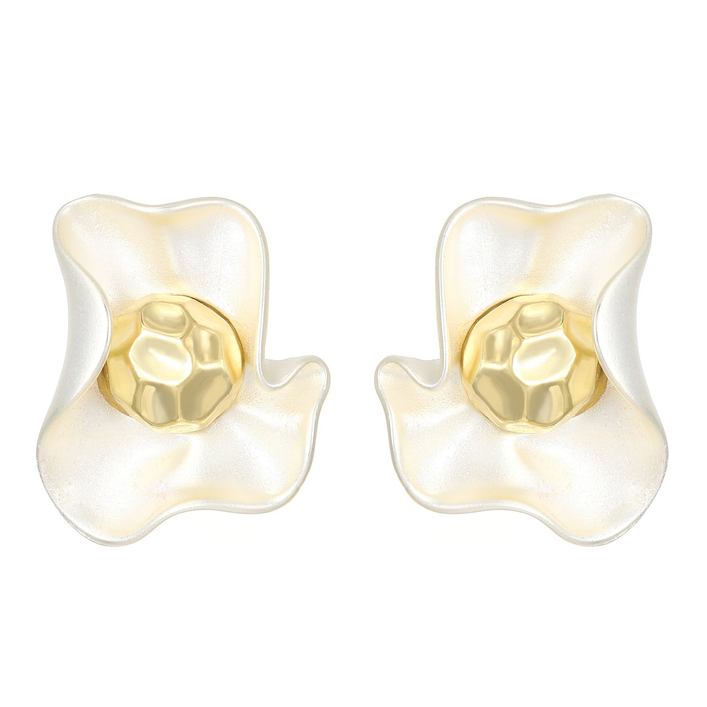 Luxury Matte Wavy Petal Earrings with Geometric Gold Ball Unique Design