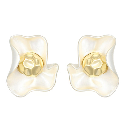 Luxury Matte Wavy Petal Earrings with Geometric Gold Ball Unique Design