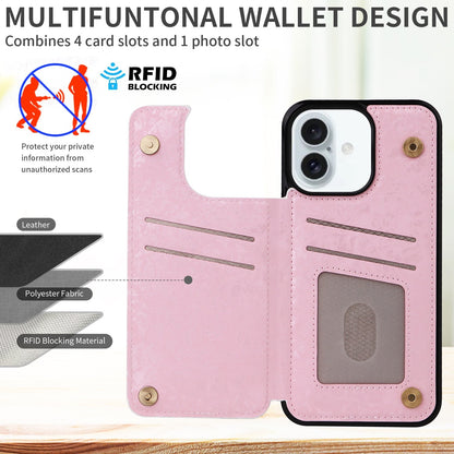Card Holder Applicable to Apple 16 painted double buckle four-insert card wallet case 16pro max all-inclusive anti-drop case protective cover
