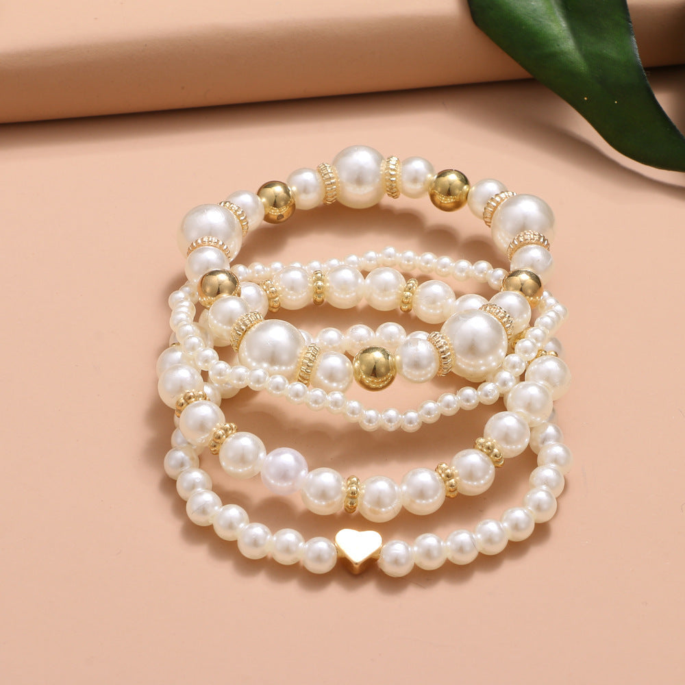 Imitation Pearl White Beaded Bracelet Set
