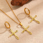 Cross Pendant Stainless Steel Clavicle Chain & Earrings Set Simple Daily Jewelry