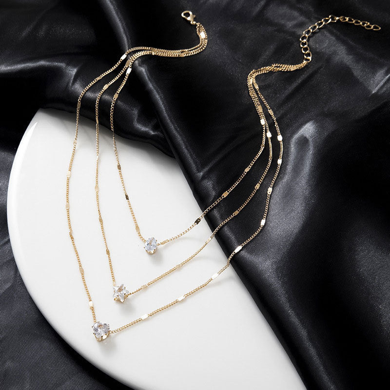 Multi-layered Pentagram Love Drop Pendant Chain Necklace