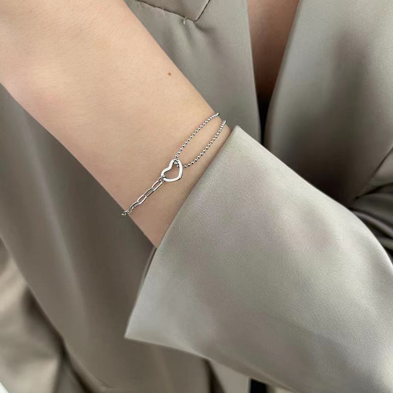 love Heart Shape Bracelet Double Chain