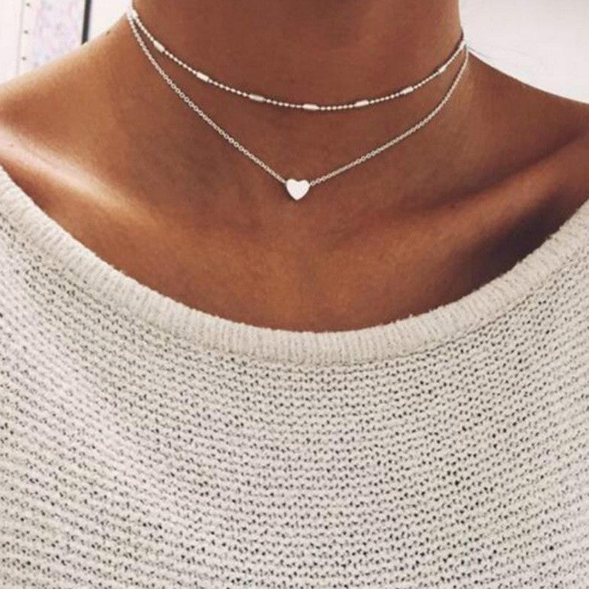 Pearl Chain Necklace Love Heart Pendant