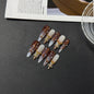 Original gilt cross Press on Nails Maillard color brown hand-painted gradual change Original