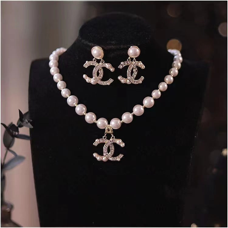 Elegant Women Wedding Pearl Pendant Earrings Necklace Sets