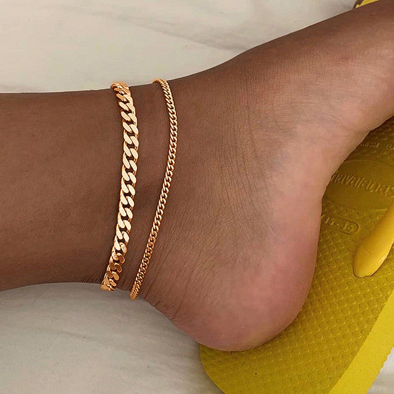 Metal Thick Chain Double Ankle Bracelet for Women