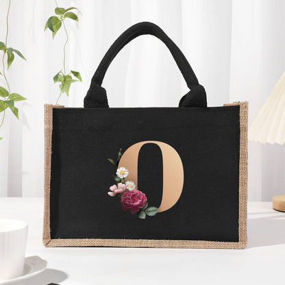 Cotton and linen canvas tote bag, printed letter tote bag, portable light handbag, gift shopping bag