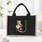 Cotton and linen canvas tote bag, printed letter tote bag, portable light handbag, gift shopping bag