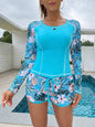 Women's Sun Protection Diving Suit Printed Boxer Long Sleeve Swimsuit UV Protection Swimwear
