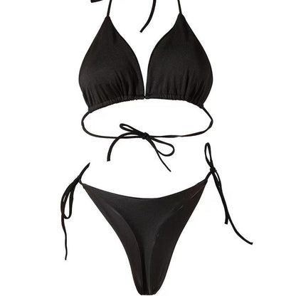Neck strap-on bikini swimsuit sexy belt chest pad split swimsuit strap three-point swimsuit suit women