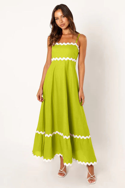 Summer solid color lace stitching elegant suspender tube top super pendulum dress
