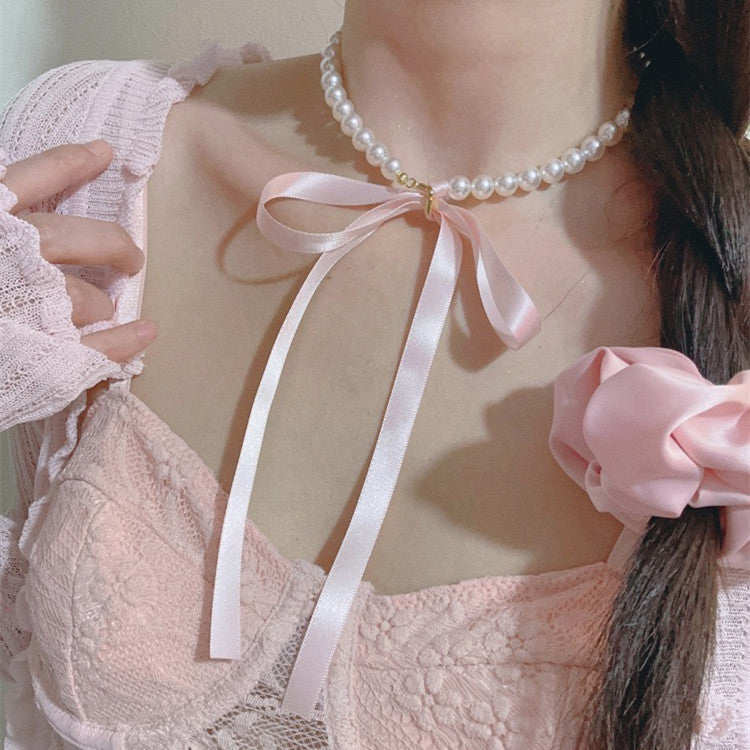 Party Jewelry Long Black Ribbon Choker Necklace for Women