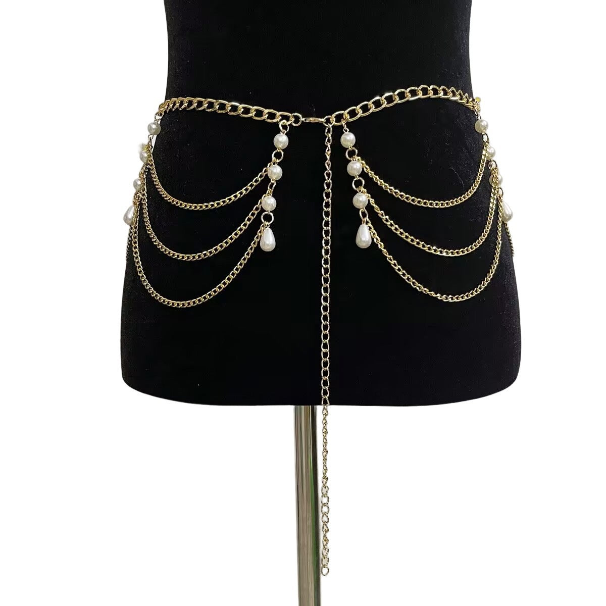 Chunky Curb Chain Belt Pearl Party Club Belly Jewelry