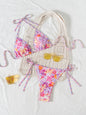Hemming contrasting print strap sexy bikini split swimsuit Batwing Short Sleeve Shirt W Plants Print