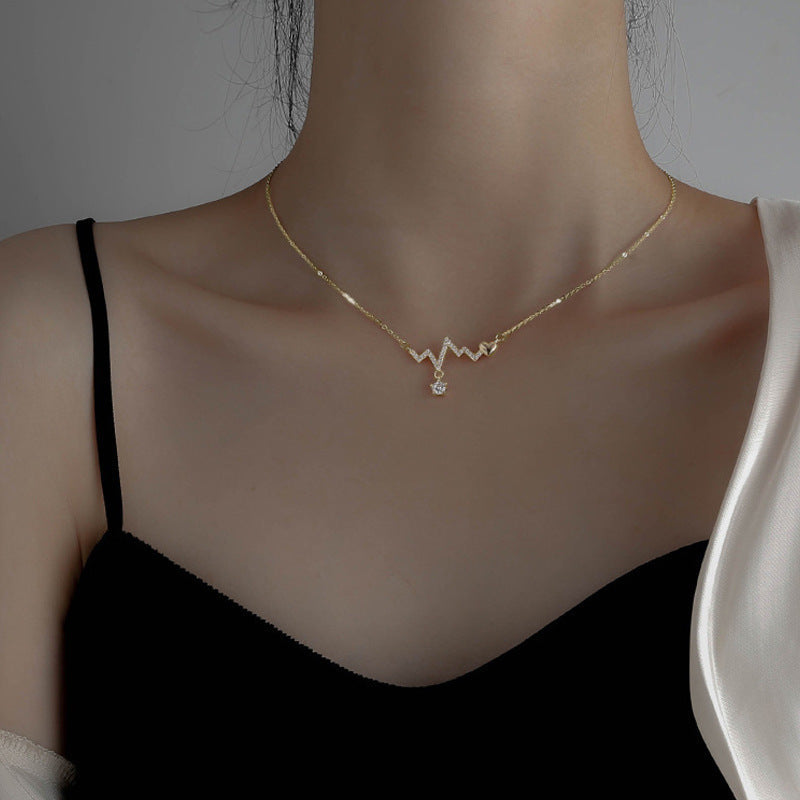 Sweet Crystal Love Heartbeat Choker Necklace