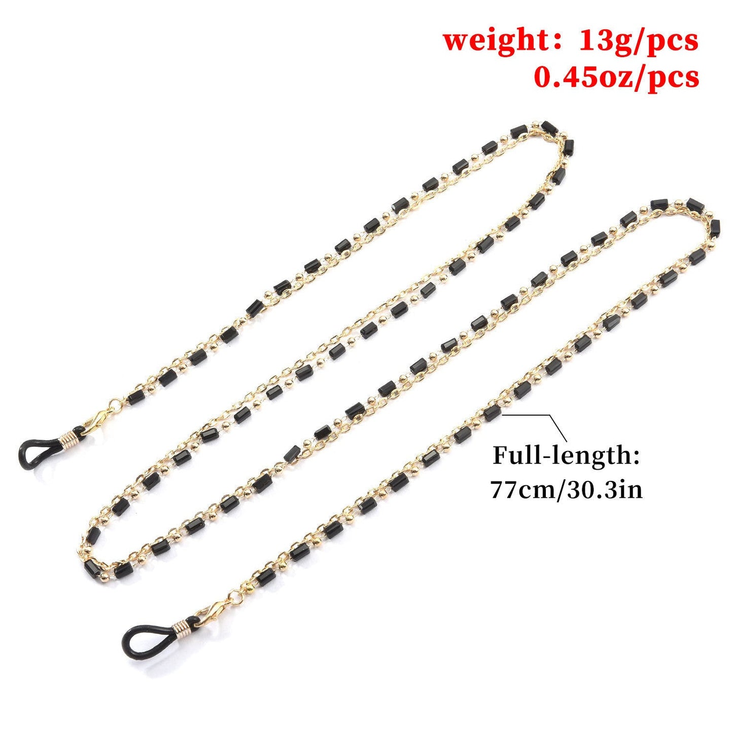 Reading Glasses Chain Women Black Beads Gold Eyeglass Lanyard Hold Straps