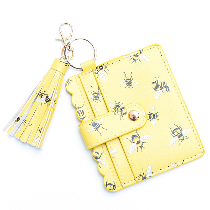 Personalized PU leather printed leopard print women's change bag multi-card ID bag fringed pendant